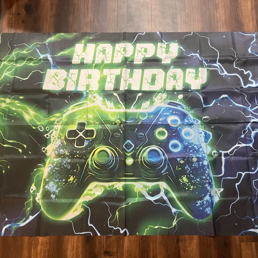 Eat Sleep Game Repeat Black & Green Gaming Party Supplies Set an favors